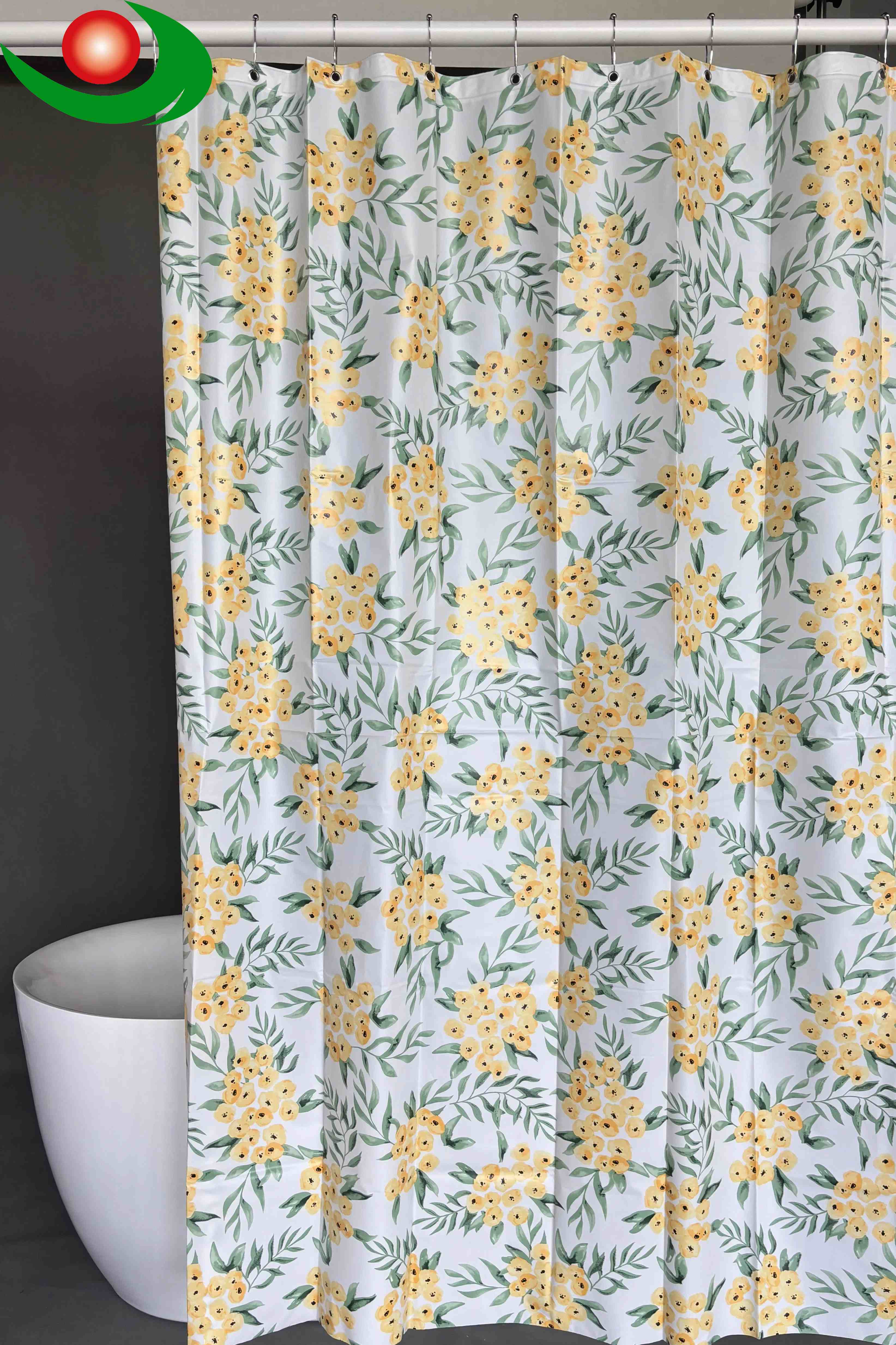 Jiayuan Yellow Loquat Print Shower Curtain, PEVA Material, Waterproof and Mildew-Proof, Watercolor Loquat Pattern, Artistic Style, Suitable for All Bathroom Styles